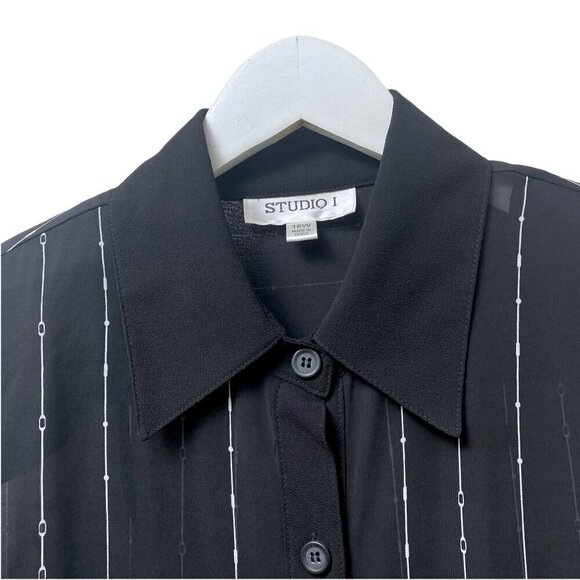 STUDIO 1 Tunic Blouse Size 18W Black Print Chiffon Duster Womens Long Top - Picture 4 of 10